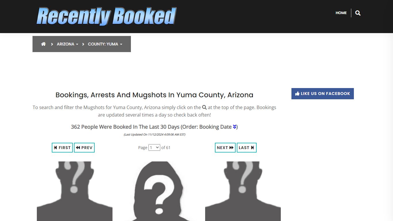 Bookings, Arrests and Mugshots in Yuma County, Arizona - Recently Booked