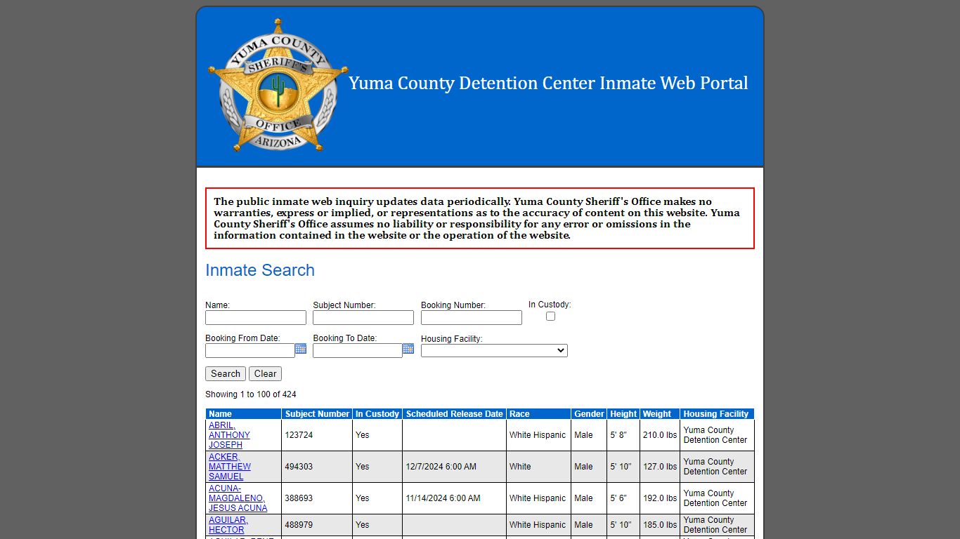 Inmate Search - Yuma County Sheriff